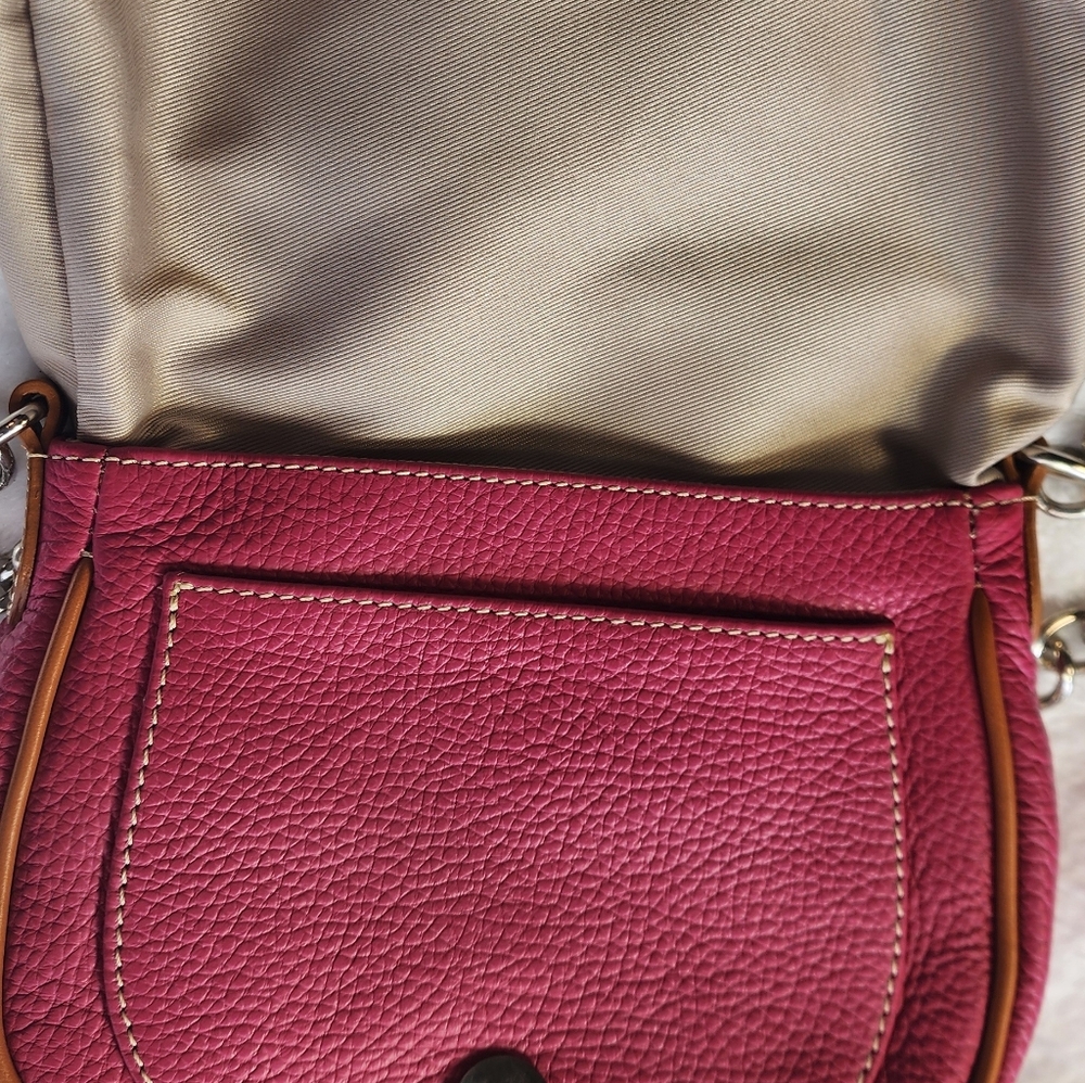 VALENTINA Saddle Leather Shoulder Bag Pink/Tan/Made in Italy EUC - Picture 14 of 17
